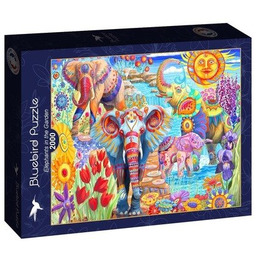 Puzzle 2000 Kolorowe słonie w ogrodzie