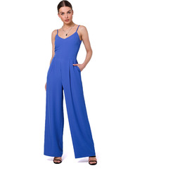 Gładki Kombinezon na Cienkich Ramiączkach - Niebieski