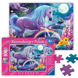 Puzzle dla dzieci 2D: Brokatowy jednorożec 100 elementów
