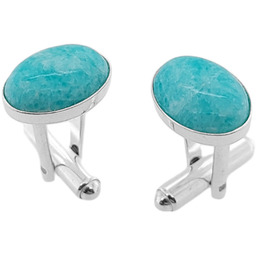 Srebrne spinki do mankietów Amazonit 14x10 w oprawie