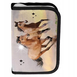 PIÓRNIK SZKOLNY Z WYPOSAŻENIEM DWUKLAPKOWY DLA DZIEWCZYNKI KOŃ