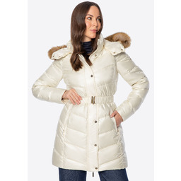 Pikowana damska kurtka z naturalnym puchem kremowa