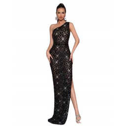 SHEIN CZARNA SUKIENKA ELEGANCKA NA JEDNO RAMIĘ ZDOBIONA