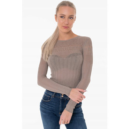 GUESS SWETER DAMSKI AŻUROWY BEŻOWY Z OKRĄGŁYM DEKOLTEM