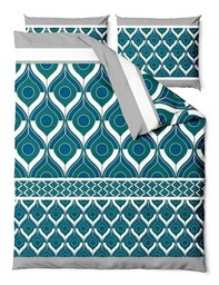 Zaratex Pościel satynowa 160x200 Sapphire geometria zielona szara
