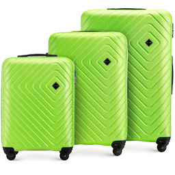 Zestaw walizek z ABS-u z geometrycznym tłoczeniem limonkowy