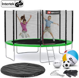 Hop-Sport Trampolina 12ft (366cm) zielona z siatką zewnętrzną