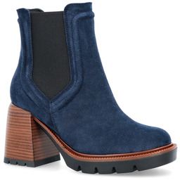 Skórzane botki na platformie - TYMOTEO G1047 GRANATOWE