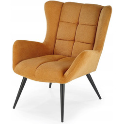 Musztardowy fotel wypoczynkowy Byron Halmar pikowany klasyczny tapicerowany