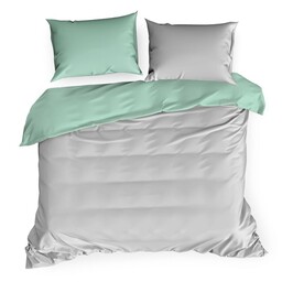 Eurofirany Pościel satynowa 220x200 Nova srebrna miętowa dwustronna