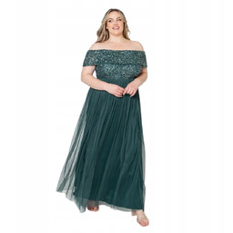MAYA DELUXE ZIELONA SUKNIA PLUS SIZE CEKINOWA 42