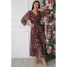 Sukienka maxi z siateczki animal print burgund Amma