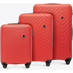 Zestaw walizek z ABS-u z geometrycznym tłoczeniem czerwony
