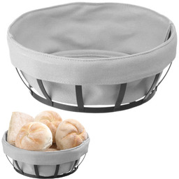 Pojemnik Koszyk na pieczywo z szarym workiem okrągły