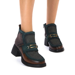 Maciejka Botki Damskie Rudo Zielony-39