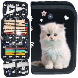 PIÓRNIK SZKOLNY Z WYPOSAŻENIEM DWUKLAPKOWY KOT KOTEK