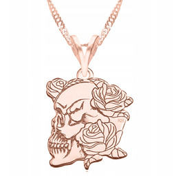 Naszyjnik Pozłacany Czaszka Róże Kwiat Rose Skull Kwiatek