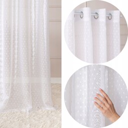 Długa firana gotowa 300x250cm biała etamina w groszki
