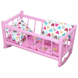 KOŁYSKA RETRO drewniana łóżeczko różowe dla lalek pościel