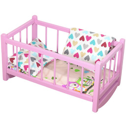 KOŁYSKA drewniana dla lalek łóżeczko różowe z materacem