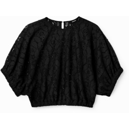 Bluzka z krótkim bufiastym rękawem i koronką