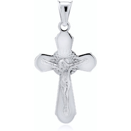 Elegancki rodowany srebrny gładki krzyżyk krzyż z wizerunkiem