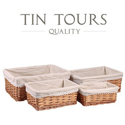 KOMPLET 4 WIKLINOWYCH KOSZYKÓW Z MATERIAŁEM