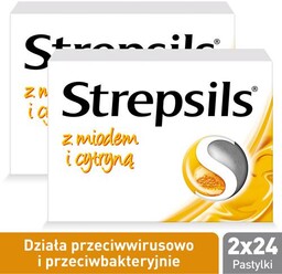 Zestaw 2x Strepsils miód + cytryna, 24pastylki