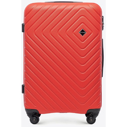 Średnia walizka z ABS-u z geometrycznym tłoczeniem czerwona
