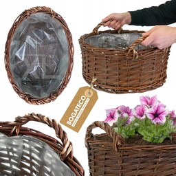 Doniczka Wiklinowa Na Kwiaty Z Rączkami Owalna Koszyk
