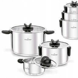 Zestaw 3x Garnek z Pokrywką Składane Uchwyty Indukcja