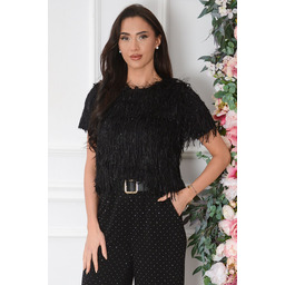 Bluzka błyszcząca z frędzlami czarna Elodie