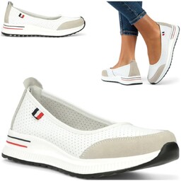 Baleriny Damskie SKÓRZANE FILIPPO Wygodne białe sportowe Półbuty