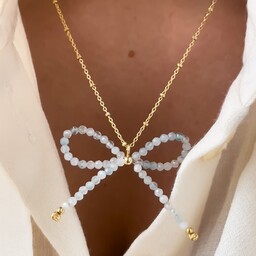 Pakamera Naszyjnik z kokardką akwamaryn