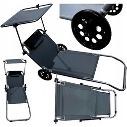 Leżak Składany Plażowy Z Daszkiem Na Kółkach 116x6