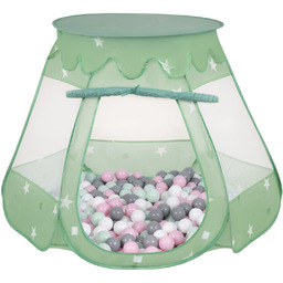 Selonis Namiot zamek z piłeczkami 6cm miętowy: biały-szary-mięta-pudrowy