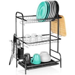 Suszarka na naczynia metalowa czarna 3-poziomowa 54,5x24,5x60 cm