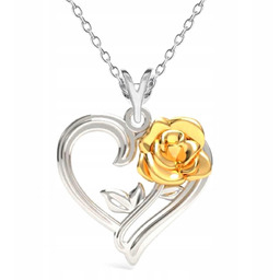 Naszyjnik Srebrny Serce Złocona Róża Różyczka Serduszko Kwiat