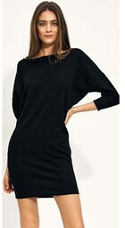 Czarna wiskozowa sukienka typu nietoperz s216, Kolor czarny,