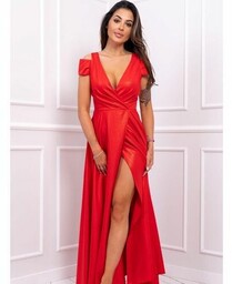 Sukienka Maxi Gala Brokatowa Czerwona - 52