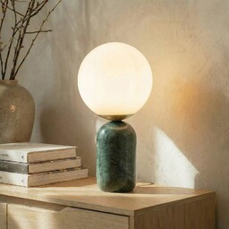 Lampa Stołowa Lindby, Lennes, zielony, salon, marmur, nowoczesny