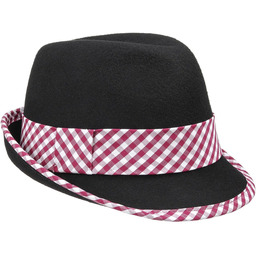 Kapelusz Ludowy Damski z Taśma Krata, intensywny róż,
