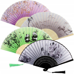 WACHLARZ SKŁADANY RĘCZNY CHIŃSKI 4x Z TKANINY DREWNO