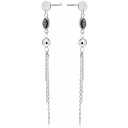 Eleganckie rodowane srebrne kolczyki wiszące chwosty łezka czarne