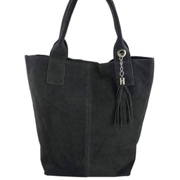 Shopper bag torebka damska zamszowa - Szara ciemna