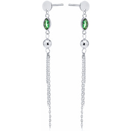 Eleganckie rodowane srebrne kolczyki wiszące chwosty łezka szmaragdowe