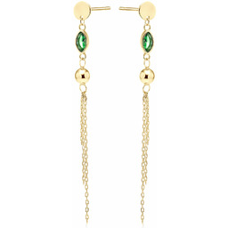 Eleganckie pozłacane srebrne kolczyki wiszące chwosty łezka szmaragdowe