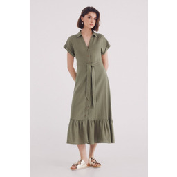SPRINGFIELD SUKIENKA KOSZULOWA Z LNU W KOLORZE KHAKI