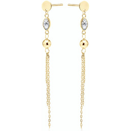 Eleganckie pozłacane srebrne kolczyki wiszące chwosty łezka białe