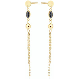 Eleganckie pozłacane srebrne kolczyki wiszące chwosty łezka czarne